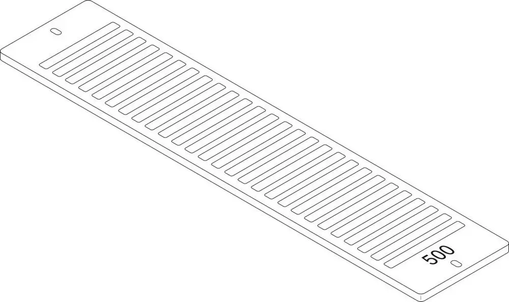 Weißes Aufsteckgitter mit parallelen Ritzen, verziert mit der Marke Bosch. Das Gitter hat eine rechteckige Form und ist zur Belüftung oder Dekoration vorgesehen.